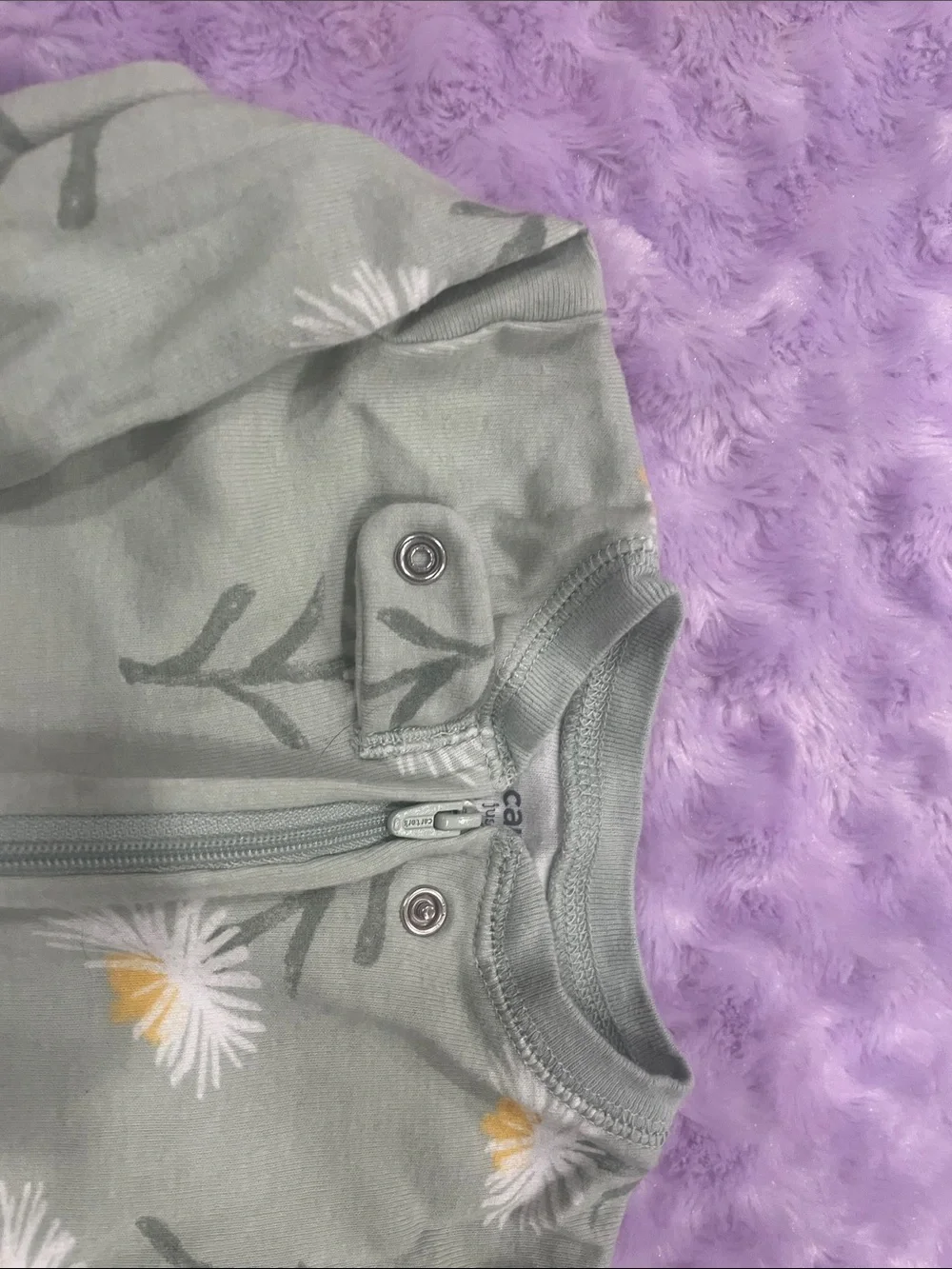 Carter's Yellow Lemon & Sage Green Daisy Footed One-Pieces (2)